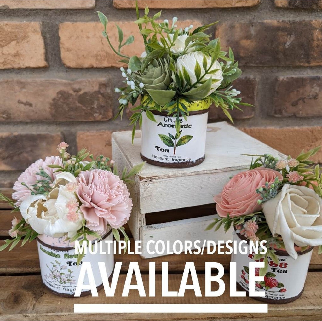 Wood Flowers Floral Arrangement, Wooden Flowers for Tiered Tray Decor, Fake Flowers for Home