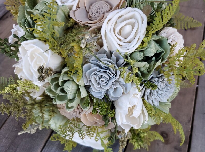 Wood Flower Bouquet, Sage Green Bridal Bouquet, Sage Wedding Bouquet, Wooden Flower Bouquet, Sage Wedding Flowers, Wood Bridesmaid Bouquet image 7