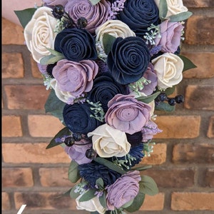 Lavender and Navy Wedding Bouquet, Sola Wood Flower Bouquet, Artificial Flower Bouquet, Wedding Decor image 5