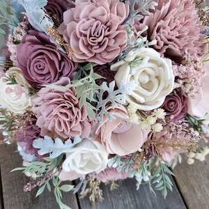 Mauve Wood Flower Bouquet, Dusty Rose Sola Wood Flowers, Artificial Bridal Bouquet, Mauve Wedding Flowers image 5