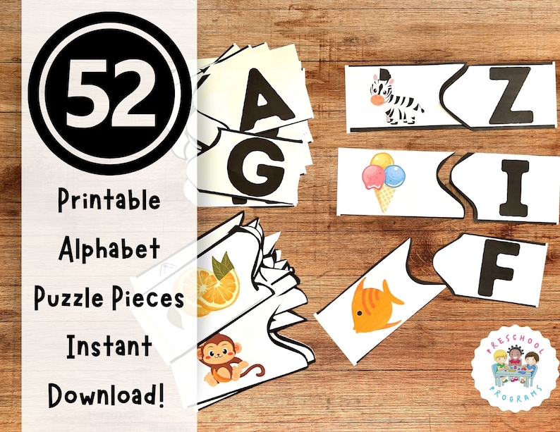Preschool Alphabet Puzzle, Printable Instant Digital Download, Toddler