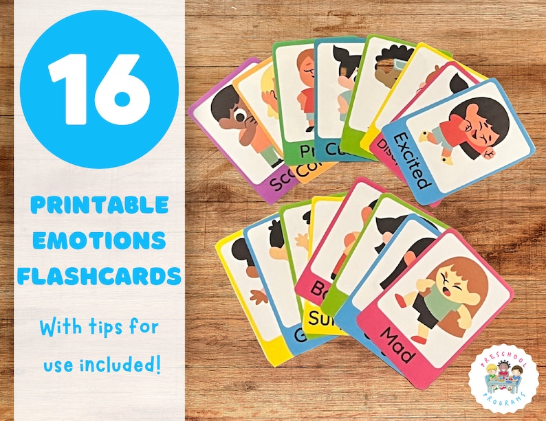 Printable Emotions Flashcards for Kids, Parent Teacher Tips Included