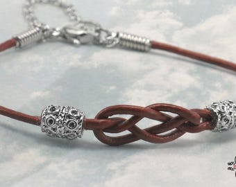 Leather Sailors Knot Bracelet: Nautical Cord Jewelry, Silver or Gold Accents