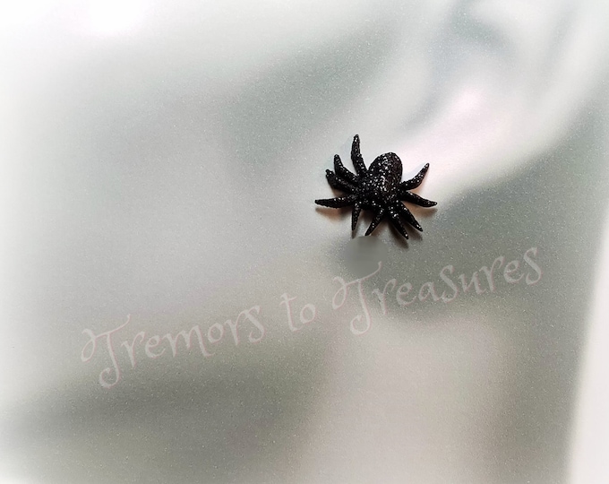 Spider Earrings | Black Glitter Spiders | Dangle or Post Style | Halloween Earrings | Spider Jewelry| Gothic Jewelry | Fantasy Jewelry