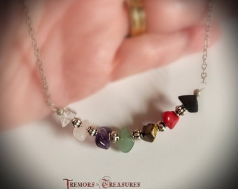 Dainty Gemstone Bar Necklaces | Chakra and Healing Gemstones on Silver Chain | Chakra Jewelry | Yoga Jewelry | Silver Lucky Elephant Clasp