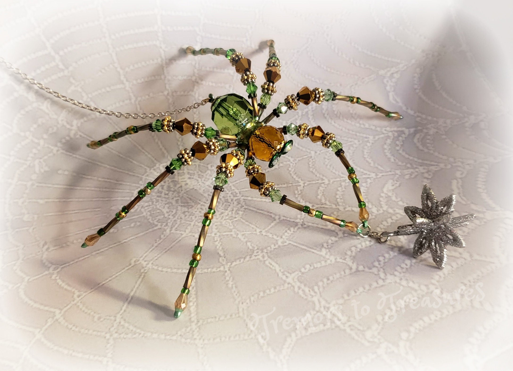 Wish uponastar spider green and gold christmas spider good luck