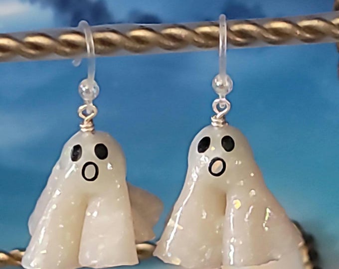 Halloween Earrings  | Handmade 3D Pearlescent Polymer Clay Ghost Earrings