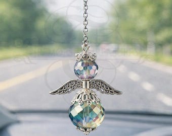 Crystal Angel Mirror Charm – Iridescent Sun Catcher for Home or Car Decor