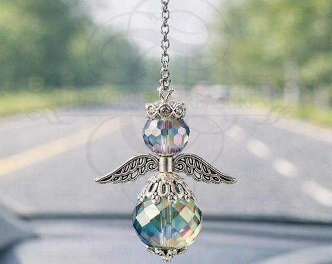 Crystal Angel Mirror Charm – Iridescent Sun Catcher for Home or Car Decor