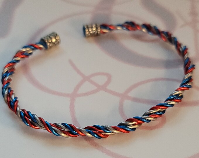 Twisted Wire Bangle/Patriotic Bangle/Red, White and Blue Adjustable Bracelet/Two Styles Available/Handmade Jewelry/Made in the USA
