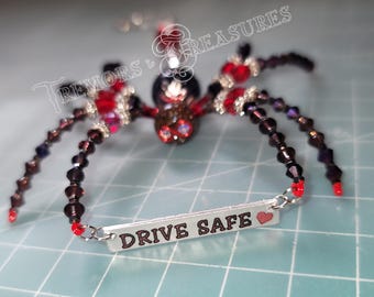 Red Crystal Spider Car Charm: Handmade Beaded Mirror Ornament