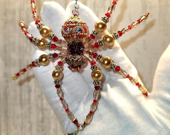 Balinese Beauty Red and Gold Spider | Beautiful Spider | Unique Suncatcher | Farmhouse Decor | Rearview Mirror Hanger | Christmas Spider