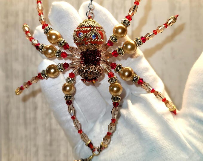 Balinese Beauty Red and Gold Spider | Beautiful Spider | Unique Suncatcher | Farmhouse Decor | Rearview Mirror Hanger | Christmas Spider