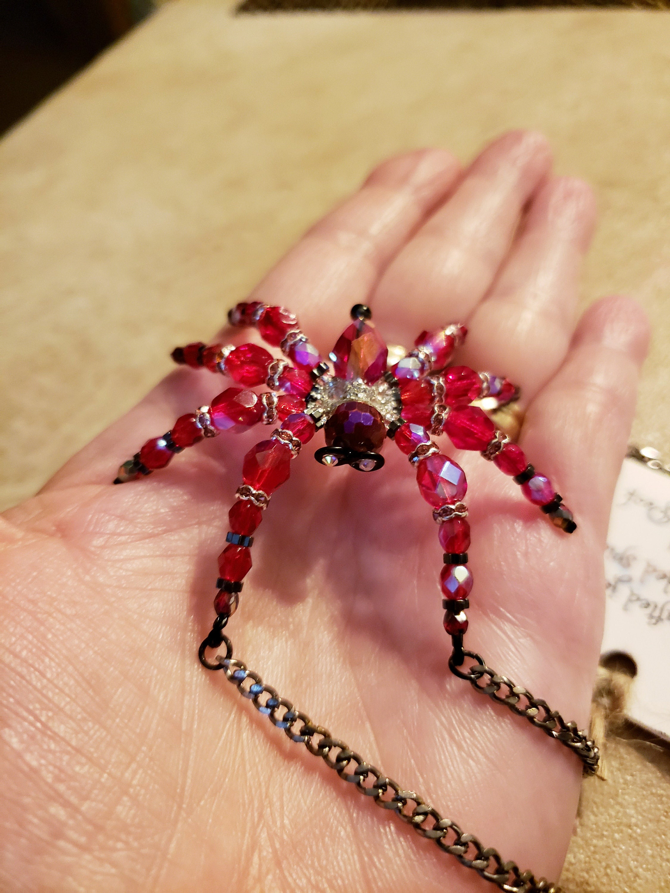 Crystal Spider Necklace; Gothic Jewelry; Charming Spectacled Spider