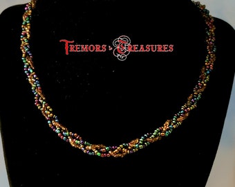 Braided Bead Necklace and Bracelet Set Jewel Tone Seed Beads Jewelry Set Handmade in USA Essential Tremor Awareness