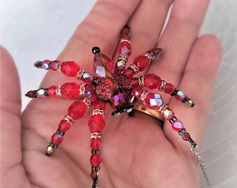 Red Spider Necklace Gothic Jewelry Halloween Fantasy Jewelry Handmade Crystal Spider Necklace Unique Gift Idea Handmade in the USA