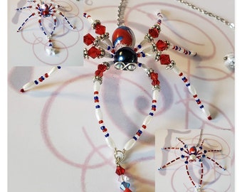 Red White and Blue Beaded Spiders | Patriotic Décor | Good Luck Spider | Crystal Sun Catcher | Farmhouse Décor | Handmade Housewarming Gift