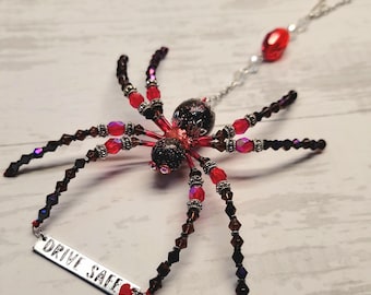 Red Crystal Spider Car Charm: Handmade Beaded Mirror Ornament