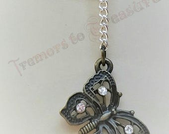 Butterfly Necklace | Rhinestone Butterfly | Nature-Themed Jewelry | Antique Bronze and Crystal Butterfly Pendant | Handmade in the USA