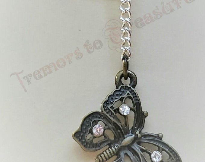 Butterfly Necklace | Rhinestone Butterfly | Nature-Themed Jewelry | Antique Bronze and Crystal Butterfly Pendant | Handmade in the USA