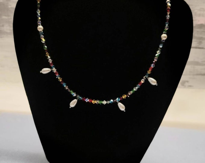 Swarovski Pearl and Crystal Necklace Swarovski Pearls and Bicone Crystals Rainbow Colors Shimmering Gift Idea Made in the USA Free Shipping