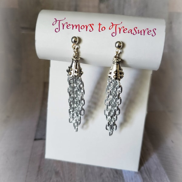 Metal Chains Tassel Earrings Chain Earrings Medieval Earrings Silver Chain Earrings Tassel Earrings Handmade Costume Jewelry