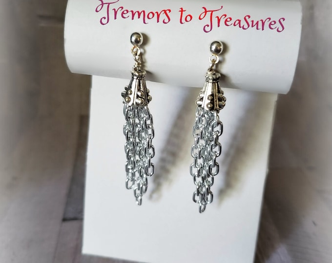 Silver Chain Earrings | Cosplay Fantasy Jewelry  | Medieval Earrings | Silver Dangle Earrings | Tassel Earrings | Handmade Costume Jewelry