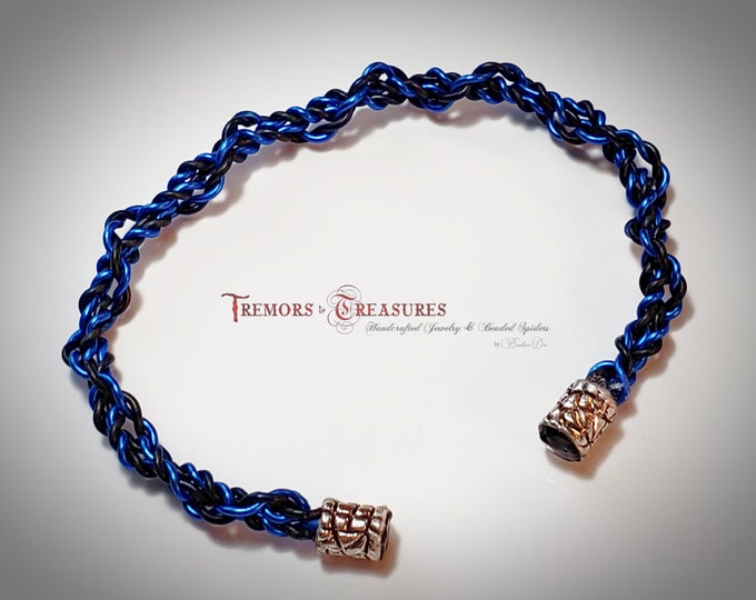 Twisted Wire Bracelet | Adjustable Blue and Black Coiled Wire | BOHO Bracelet | Copper Wire Jewelry Handmade in the USA | Unisex Jewelry