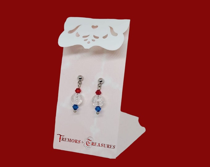 Petite Patriotic Swarovski Crystal Earrings perfect for the Fourth of July or any day to support and respect for our Veterans