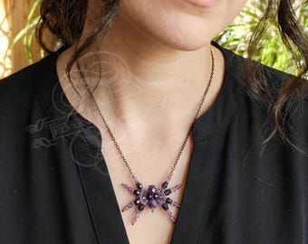 Purple Crystal Spider Necklace: Handmade Fantasy Jewelry