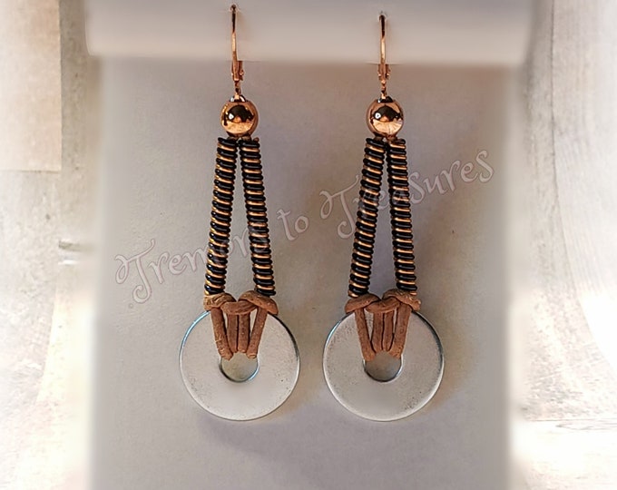 Dangle Earrings/Leather Earrings/Washer Earrings/Unique Jewelry/Option of Stainless Steel or Copper Washers/Made to Order/Gift for Her