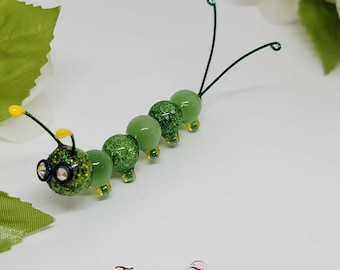 Glass Caterpillar | Glass Bead Desk Buddy | Gift for Teacher or Student | Glass Bookworm | Gift idea for Nature Lovers | Study Buddy