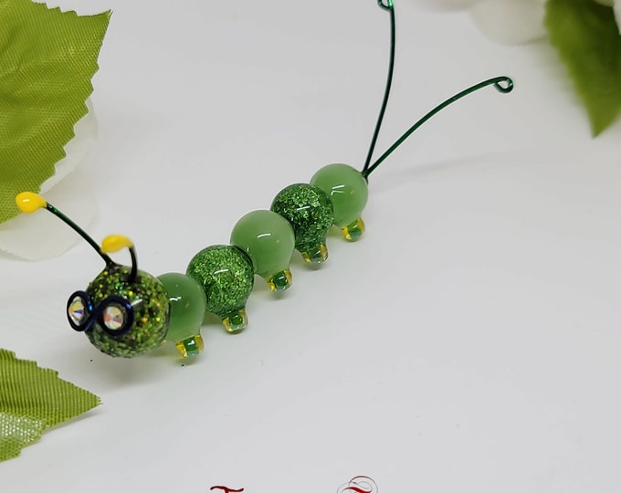 Glass Caterpillar | Glass Bead Desk Buddy | Gift for Teacher or Student | Glass Bookworm | Gift idea for Nature Lovers | Study Buddy