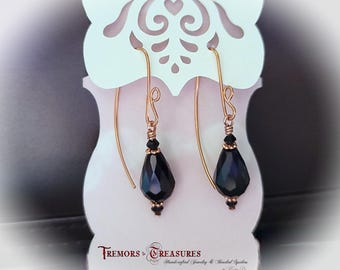 Black Teardrop Elegance Earrings: Copper Wire Earrings