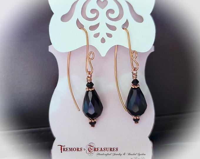 Black Teardrop Elegance Earrings: Copper Wire Earrings
