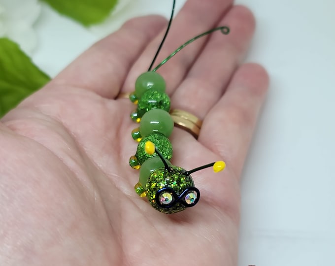 Glass Caterpillar | Glass Bead Desk Buddy | Gift for Teacher or Student | Glass Bookworm | Gift idea for Nature Lovers | Study Buddy