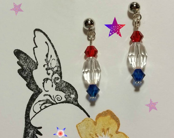 Petite Patriotic Swarovski Crystal Earrings perfect for the Fourth of July or any day to support and respect for our Veterans