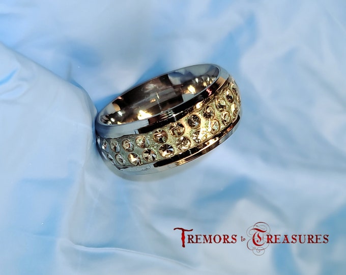 Handmade Rhinestone Ring: Stainless Steel, Resin and Crystal Inlay, Hypoallergenic