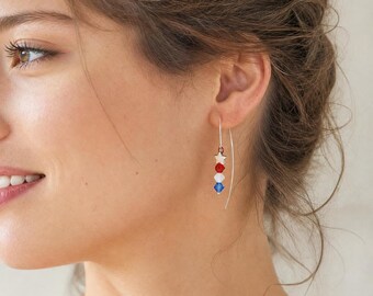 Red White Blue Swarovski Crystal Threader Earrings: Silver Star USA Jewelry