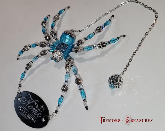 Handmade Beaded Spider Sun Catcher: Turquoise & Silver Home-Sweet-Home Decor