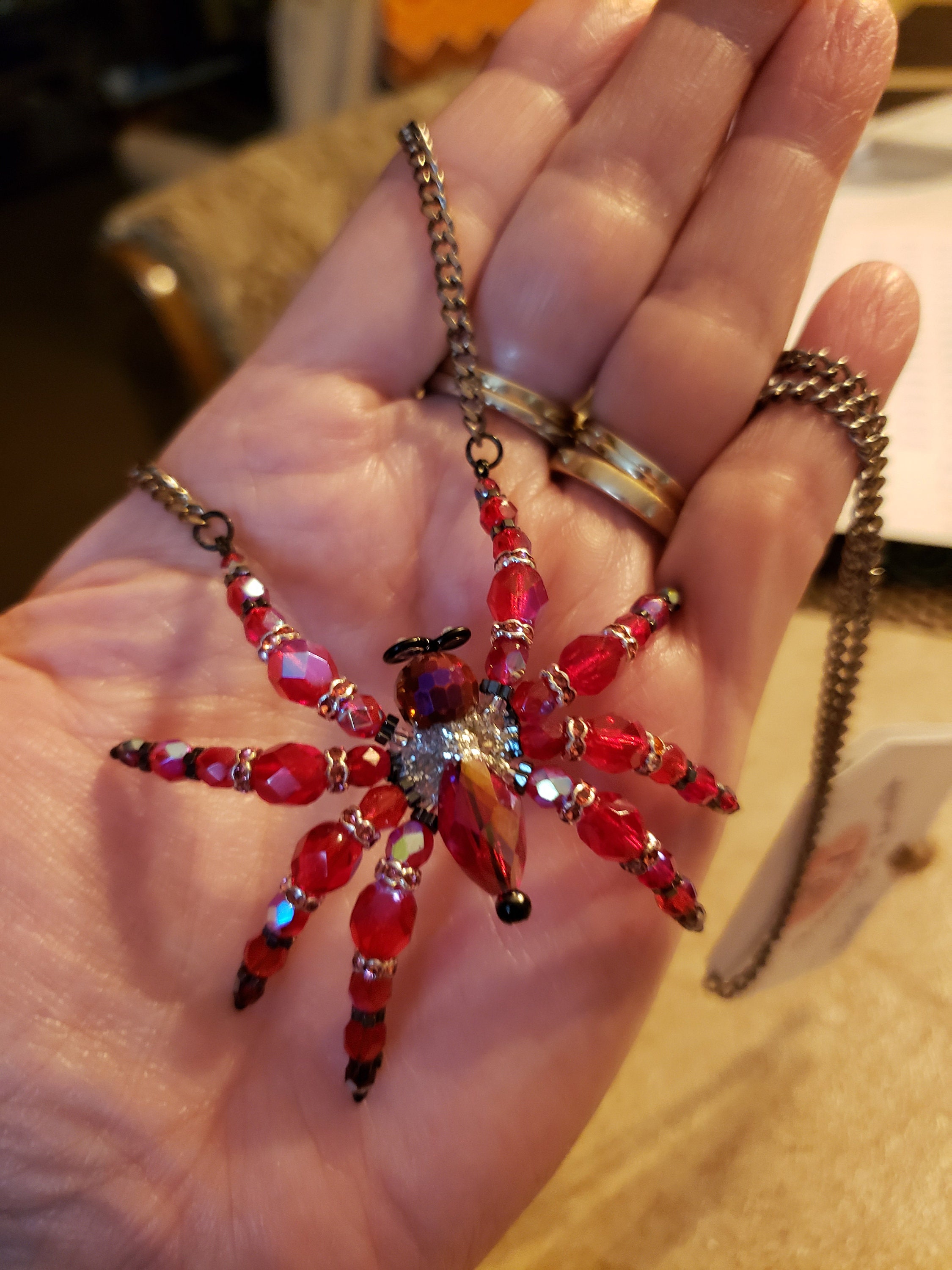 Crystal Spider Necklace; Gothic Jewelry; Charming Spectacled Spider