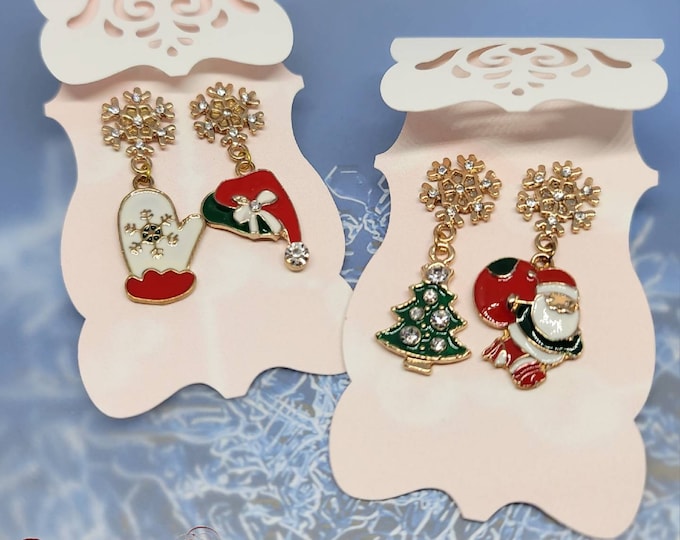 Enamel Christmas Earrings Winter Earrings Golden Snowflake Stud Earrings Handmade Earrings Stocking Stuffer Supporting Essential Tremors