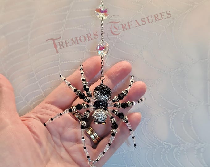Prince Charming Black and Silver Spider | Spider Sun Catcher | Suncatcher | Farmhouse Decor | Rearview Mirror Hanger | Spider Legend