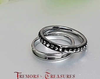 Rhinestone Inlay Ring | 4mm Wide Silver Band | Hypoallergenic Stainless Steel | Made to Order | BOGO at half-price