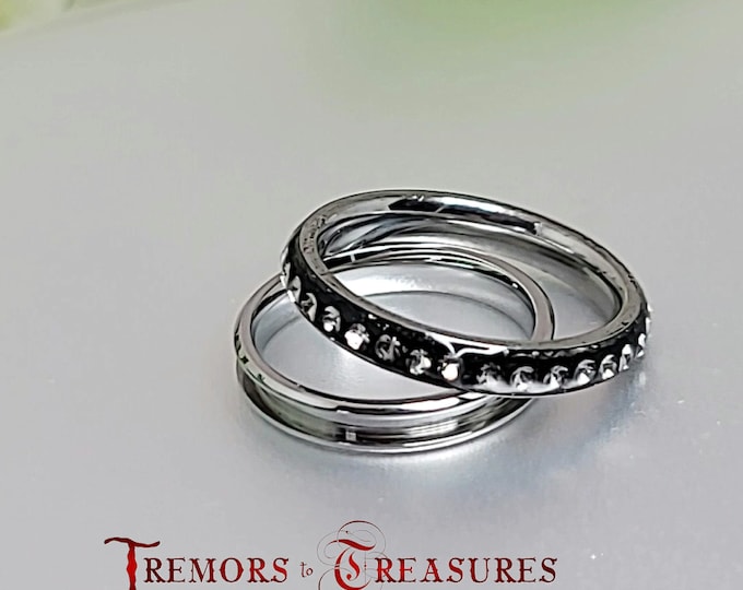 Rhinestone Inlay Ring | 4mm Wide Silver Band | Hypoallergenic Stainless Steel | Made to Order | BOGO at half-price