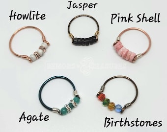 Copper Wire Bar Rings | Heishi Beads | Gemstones or Faceted Crystals | Birthstone Rings | Each Ring is Made to Order in the USA