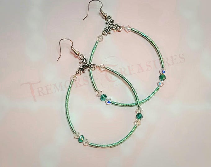 Hoop Earrings | Green Wire and Crystal Earrings | Coiled Wire Jewelry | Special Occasion Jewelry | Gift Recommendation | Casual Earrings