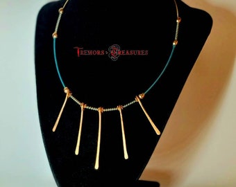 Stage Jewelry for Musician | Guitar string necklace | Hammered copper bones | Colorful wire coils and copper accents | | Handmade in the USA