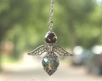 Crystal Angel Rearview Mirror Charm – Iridescent Sun Catcher for Car Decor, Mirror Dangle