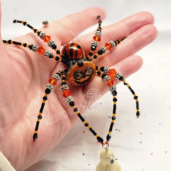 Halloween Spider Pumpkin Spider Large Beaded Spider Handmade Clay Ghost Charm Black Glitter Bat Charm Halloween Decoration Pumpkin Face Mask